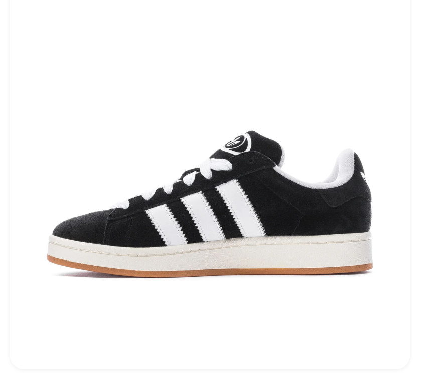 Adidas Campus 00s 'Black & Cloud White' All-Black Suede, White 3-Stripes, Oval Trefoil Tongue Badge, Off-White Midsole & Gum Outsole Retro Y2K Collegiate Lifestyle Sneakers