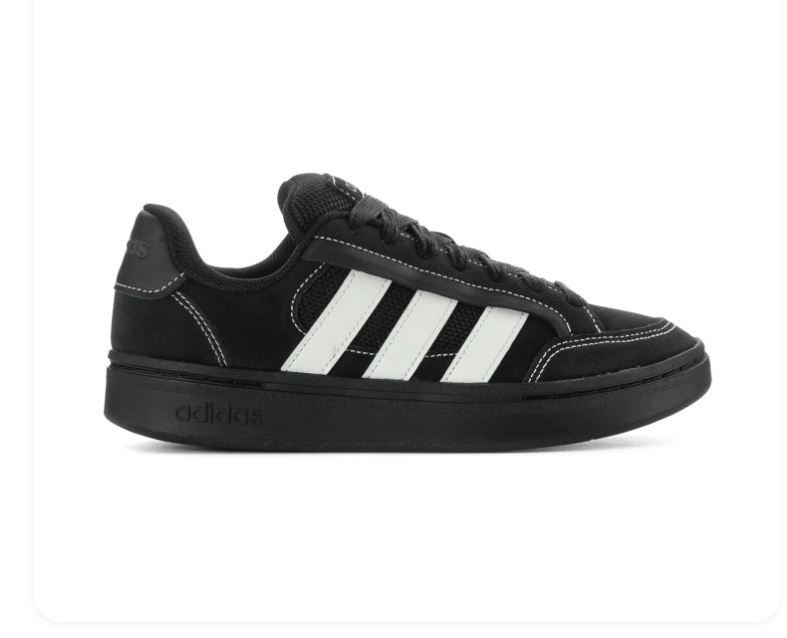 Adidas Courtic 'Core Black & Cloud White' All-Black Suede, White 3-Stripes, Contrast White Stitching Throughout & Full Black Cupsole Modern Court Lifestyle Sneakers