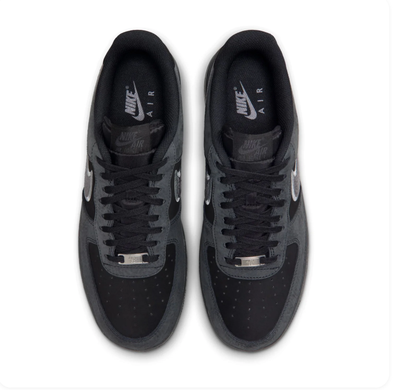 Nike Air Force 1 Low '07 'Black & Anthracite' Multi-Material Suede & Leather Cool Grey Swoosh Stealth AF1 Sneakers