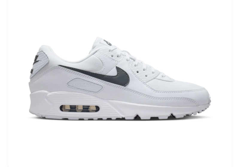Nike Air Max 90 'White & Cool Grey' White Mesh & Leather Cool Grey Swoosh Classic Running Sneakers