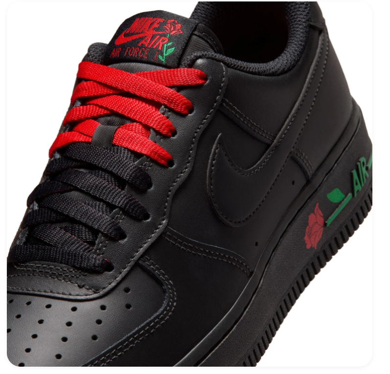 Nike Air Force 1 Low '07 'Rose' Black Leather & Red Rose Graphic Special Edition Sneakers