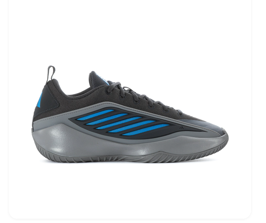 Adidas Own The Game 3 'Carbon & Bright Blue' Black Mesh Upper, Bright Blue 3-Stripes, Blue Trefoil Heel Branding, Grey Pull Tab, Chunky Grey OwnTheGame Midsole & Grey Rubber Outsole High-Performance Basketball Sneakers