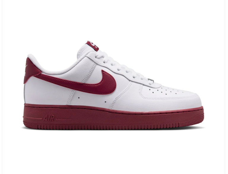 Nike Air Force 1 Low '07 'White & Team Red' White Leather, Team Red Swoosh & Bold Red Outsole Collegiate AF1 Sneakers