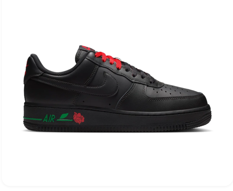 Nike Air Force 1 Low '07 'Rose' Black Leather & Red Rose Graphic Special Edition Sneakers