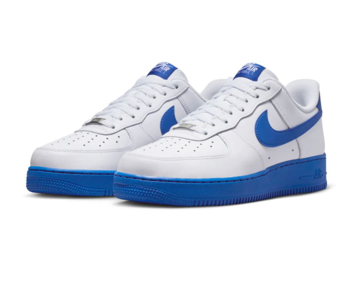 Nike Air Force 1 Low '07 'White & Game Royal' White Leather, Game Royal Swoosh & Bold Blue Outsole Collegiate AF1 Sneakers