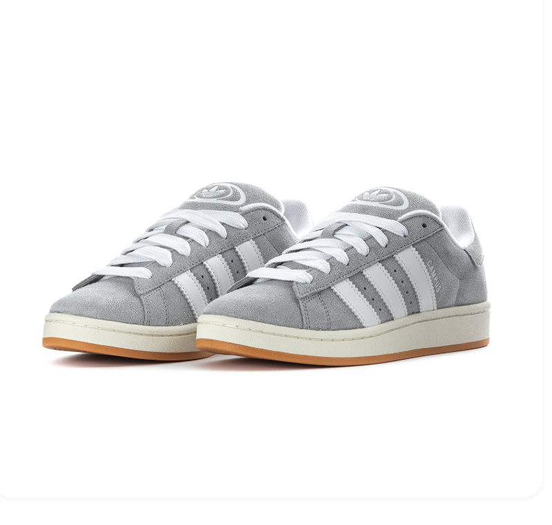 Adidas Campus 00s 'Grey & Cloud White' Light Grey Suede, White 3-Stripes, Oval Trefoil Tongue Badge, Off-White Midsole & Gum Outsole Retro Y2K Collegiate Lifestyle Sneakers