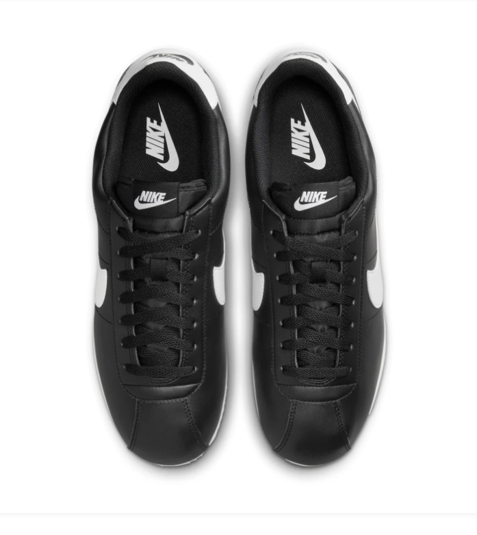 Nike Cortez 'Black & White' Black Leather & White Swoosh Retro Classic Sneakers