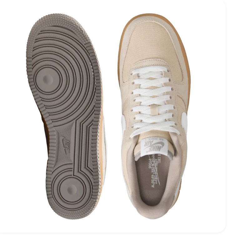 Nike Air Force 1 Low '07 'Sanddrift & Pale Ivory' Mixed Suede Canvas, White Swoosh & Team Gold Gum Midsole Earthy Toned Classic AF1 Sneakers