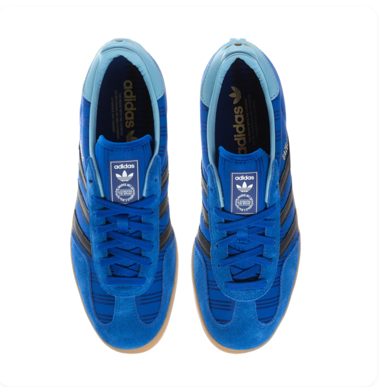 Adidas Gazelle Indoor 'Blue Bird & Core Black' Royal Blue Suede, Black 3-Stripes, Light Blue Collar & Gum Outsole Heritage Lifestyle Sneakers