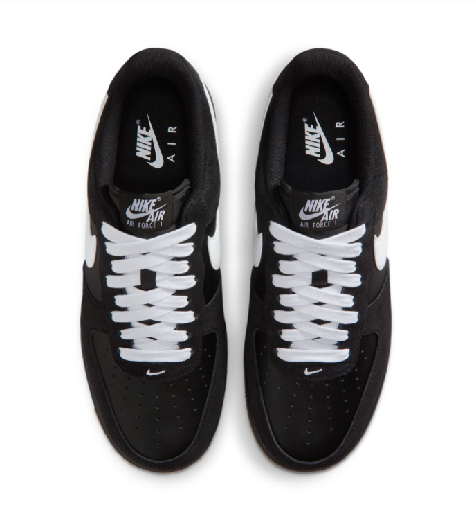 Nike Air Force 1 Low '07 'Black, White & Gum' All-Black Leather, White Swoosh & Gum Rubber Outsole Sneakers