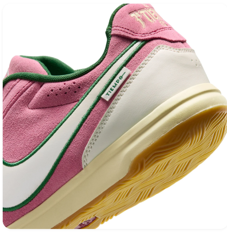 Nike Tiempo Legend 10 Academy IC 'Pink Rise & Gorge Green' Pink Leather Suede, White Swoosh Green Outline, Gum Outsole Indoor Court Football Lifestyle Sneakers