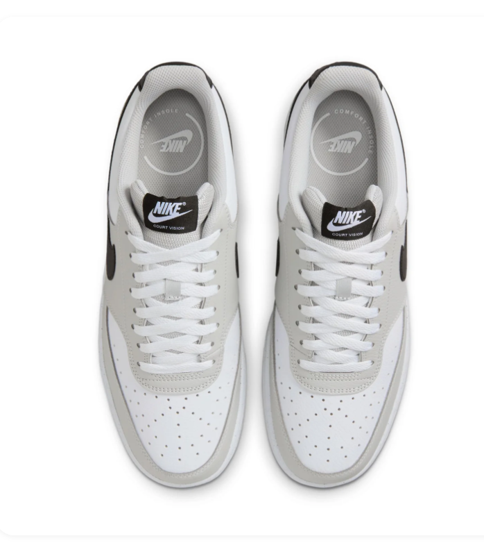 Nike Court Vision Low 'White, Grey & Black' Tri-Color Leather Classic Basketball Sneakers