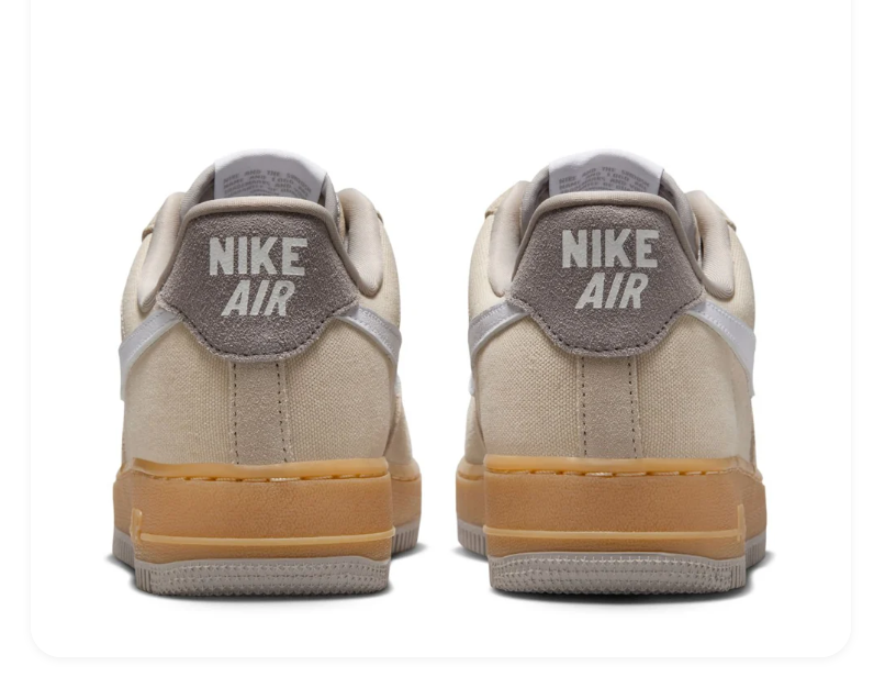 Nike Air Force 1 Low '07 'Sanddrift & Pale Ivory' Mixed Suede Canvas, White Swoosh & Team Gold Gum Midsole Earthy Toned Classic AF1 Sneakers