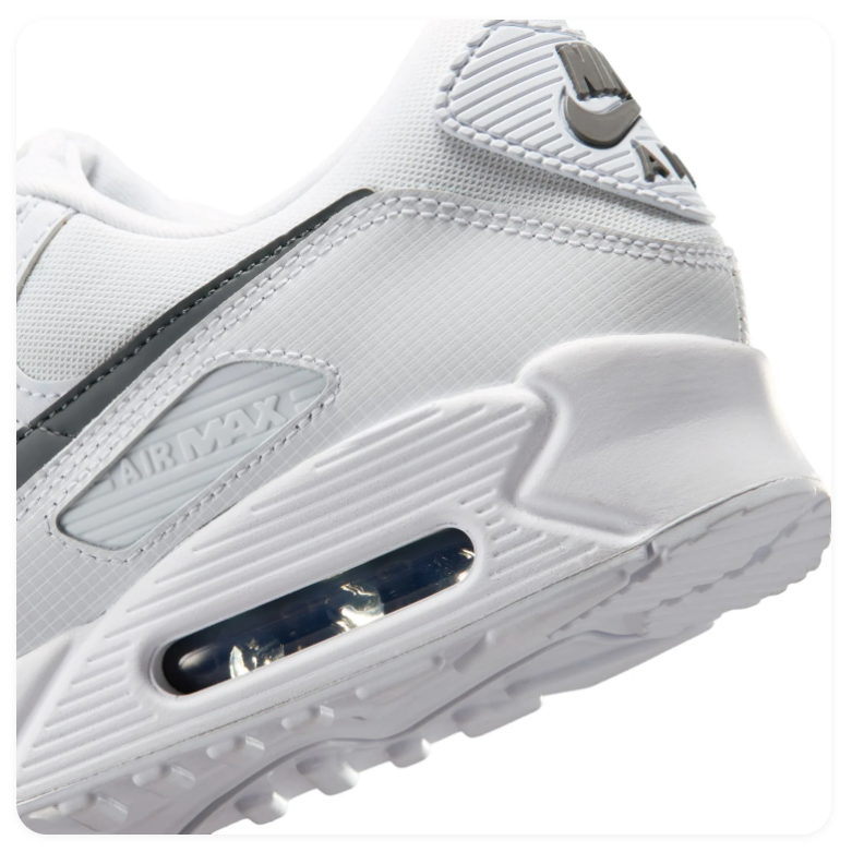 Nike Air Max 90 'White & Cool Grey' White Mesh & Leather Cool Grey Swoosh Classic Running Sneakers