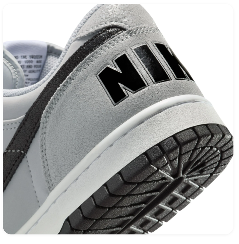 Nike Dunk Low 'Wolf Grey & Black' Wolf Grey Leather, Black Swoosh & Oversized NIKE Text Graphic Streetwear Sneakers