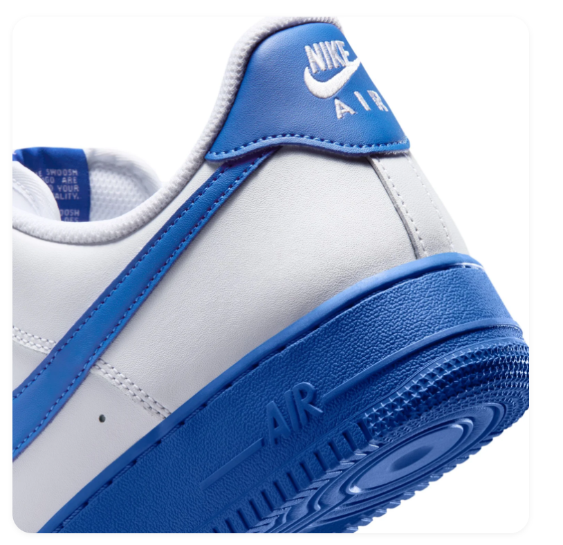 Nike Air Force 1 Low '07 'White & Game Royal' White Leather, Game Royal Swoosh & Bold Blue Outsole Collegiate AF1 Sneakers
