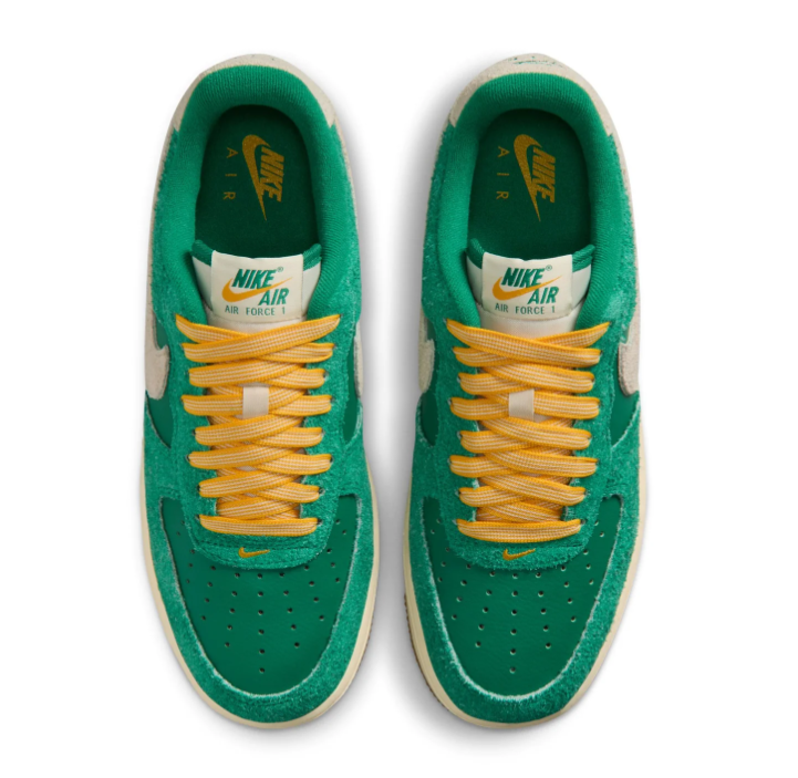 Nike Air Force 1 Low '07 LV8 'Malachite & Sail' Cracked Green Suede, Sail Swoosh, University Gold Laces & Gum Outsole Vintage AF1 Sneakers