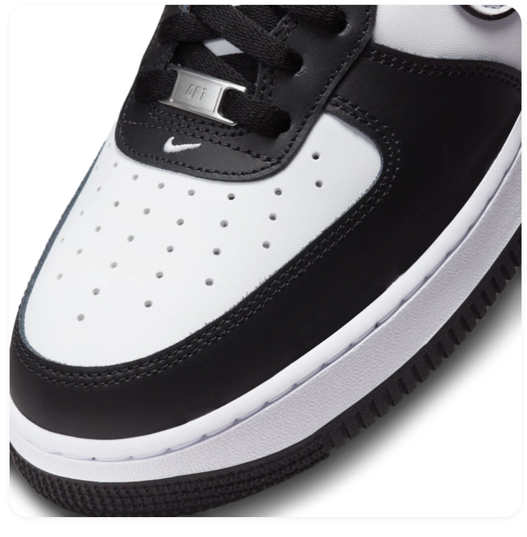 Nike Air Force 1 Low '07 'Black & White' Panda Two-Tone Leather, White Swoosh, AF1 Metal Lace Dubraes & Black Outsole Classic Everyday Sneakers