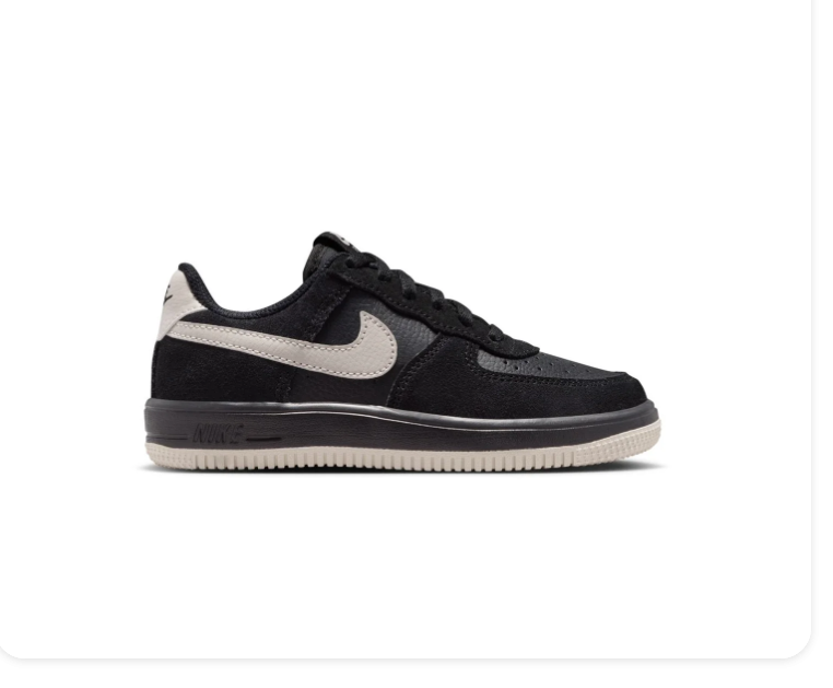 Nike Force 1 Low EasyOn 'Black & Light Bone' All-Black Leather Suede, Light Bone Swoosh, Elastic No-Tie Lacing & Sail Midsole Easy On-Off Kids' Classic Sneakers