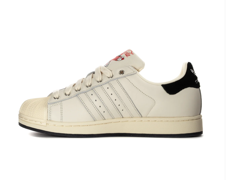 Adidas Superstar x Coca-Cola 'Enjoy Coca-Cola' Off-White Vintage Leather, Black Suede Heel, Red Script Print, Metal Charm & Black Outsole Limited Edition Collab Sneakers