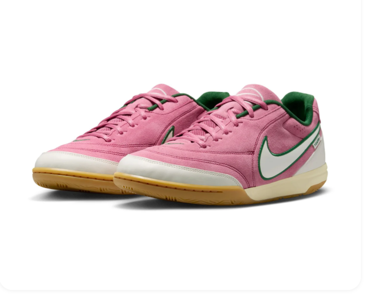 Nike Tiempo Legend 10 Academy IC 'Pink Rise & Gorge Green' Pink Leather Suede, White Swoosh Green Outline, Gum Outsole Indoor Court Football Lifestyle Sneakers