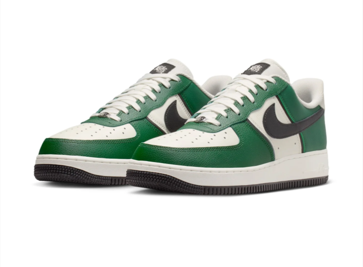 Nike Air Force 1 Low '07 'Gorge Green & Sail' Two-Tone Leather, Black Swoosh & Black Outsole Classic AF1 Sneakers