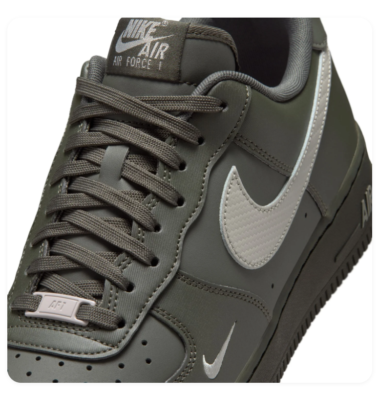 Nike Air Force 1 Low '07 'Cargo Khaki & Reflect Silver' Olive Green Leather & Reflective Silver Swoosh Military AF1 Sneakers