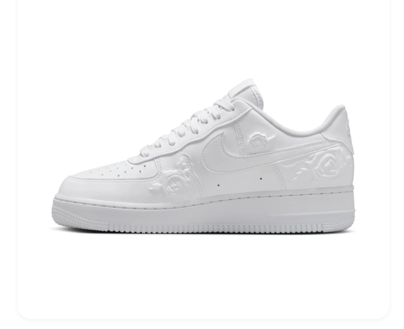 Nike Air Force 1 Low '07 SE 'Triple White Floral' Tonal Embossed Floral Pattern Leather, White Swoosh & All-White Premium Women's AF1 Sneakers