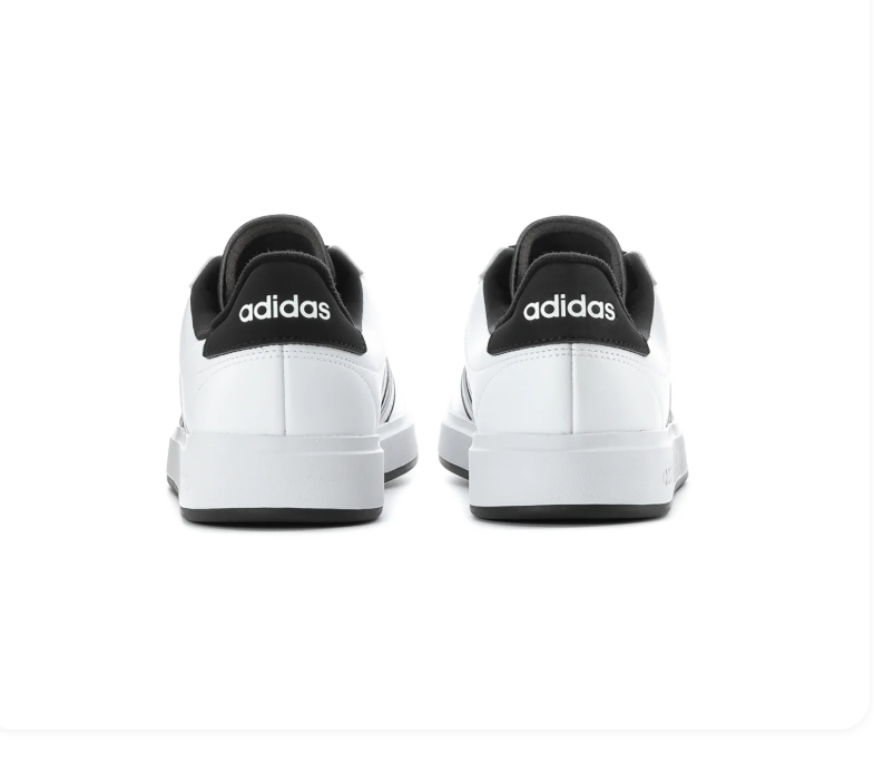 Adidas Grand Court 2.0 'Cloud White & Core Black' White Leather Upper, Black 3-Stripes, Black Round Laces, Black Collar, White adidas Heel Lettering, Clean White Midsole & Black Rubber Outsole Classic Tennis-Inspired Everyday Lifestyle Sneakers