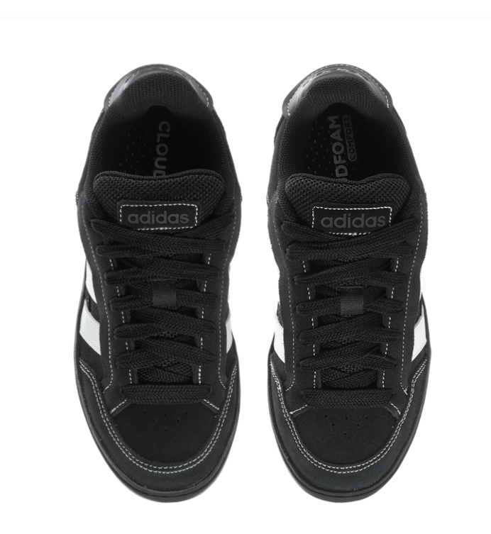Adidas Courtic 'Core Black & Cloud White' All-Black Suede, White 3-Stripes, Contrast White Stitching Throughout & Full Black Cupsole Modern Court Lifestyle Sneakers
