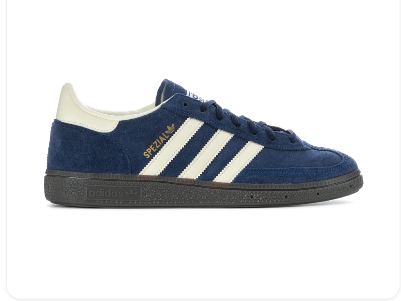 Adidas Handball Spezial 'Navy Blue & Cream White' Navy Suede Upper, Cream White 3-Stripes & Heel Counter, Navy Flat Laces, Gold SPEZIAL Lettering & Dark Brown Rubber Outsole Classic Heritage Handball Lifestyle Sneakers