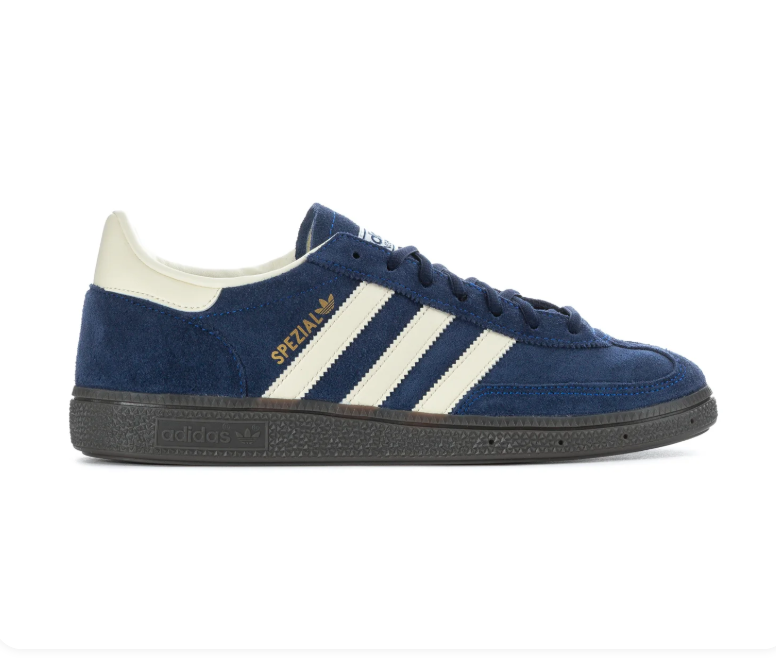Adidas Handball Spezial 'Navy & Cream White' Navy Suede Upper, Cream White 3-Stripes & Collar, Navy Flat Laces, Gold SPEZIAL Side Lettering & Black Rubber Outsole Classic Heritage Handball Lifestyle Sneakers