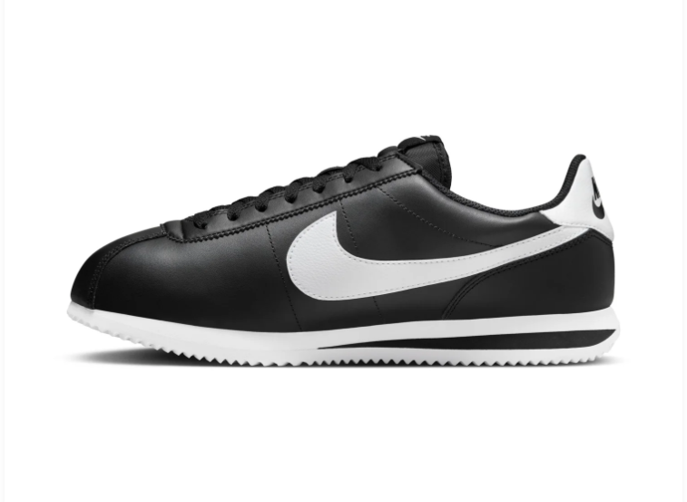 Nike Cortez 'Black & White' Black Leather & White Swoosh Retro Classic Sneakers