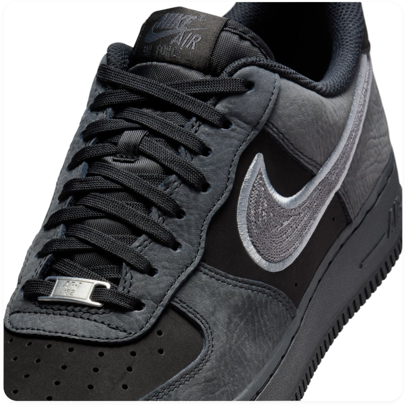 Nike Air Force 1 Low '07 'Black & Anthracite' Multi-Material Suede & Leather Cool Grey Swoosh Stealth AF1 Sneakers