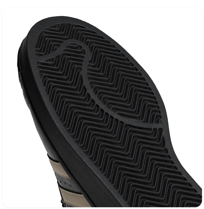 Adidas Superstar 'Core Black & Sand Strata' Black Leather Upper, Sand Strata 3-Stripes & Heel Tab, Black Shell Toe, Black Round Laces & Black Rubber Outsole Tonal Urban Heritage Lifestyle Sneakers