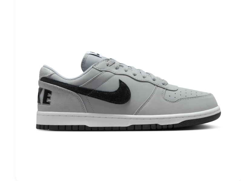 Nike Dunk Low 'Wolf Grey & Black' Wolf Grey Leather, Black Swoosh & Oversized NIKE Text Graphic Streetwear Sneakers