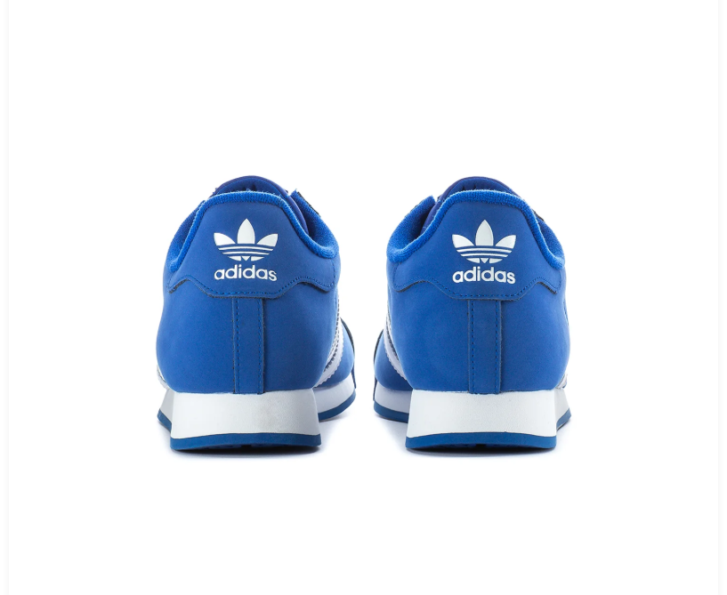 Adidas Samoa 'Royal Blue & Cloud White' Royal Blue Leather Upper, White 3-Stripes, Blue Flat Laces, White Trefoil Heel Branding, White EVA Midsole & Blue Rubber Outsole Classic Retro Tennis Heritage Lifestyle Sneakers
