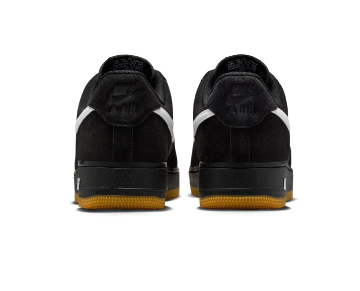 Nike Air Force 1 Low '07 'Black, White & Gum' All-Black Leather, White Swoosh & Gum Rubber Outsole Sneakers