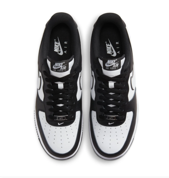Nike Air Force 1 Low '07 'Black & White' Panda Two-Tone Leather, White Swoosh, AF1 Metal Lace Dubraes & Black Outsole Classic Everyday Sneakers