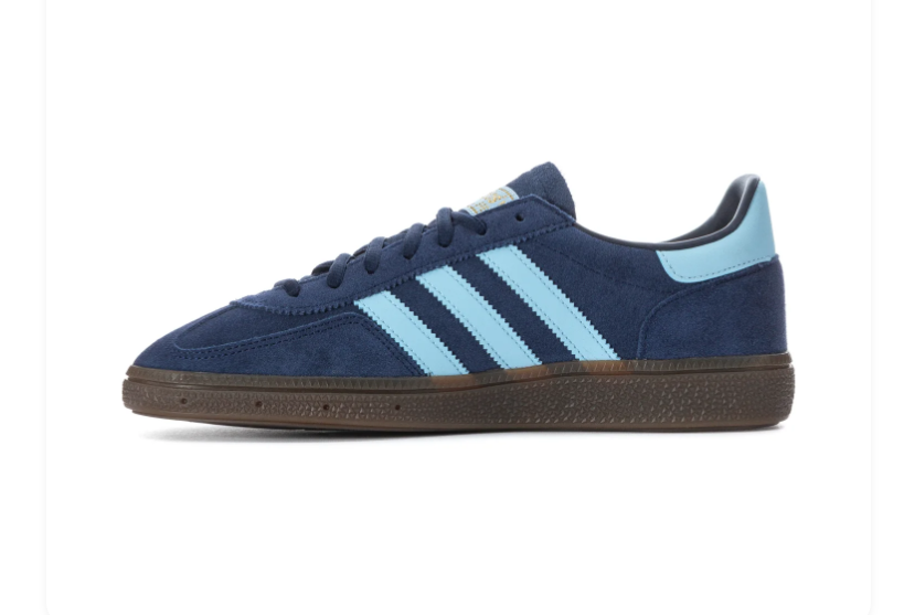 Adidas Handball Spezial 'Navy & Halo Blue' Navy Suede Upper, Ice Blue 3-Stripes & Collar, Navy Flat Laces, Gold SPEZIAL Lettering & Gold Trefoil & Gum Rubber Outsole Tonal Heritage Handball Lifestyle Sneakers