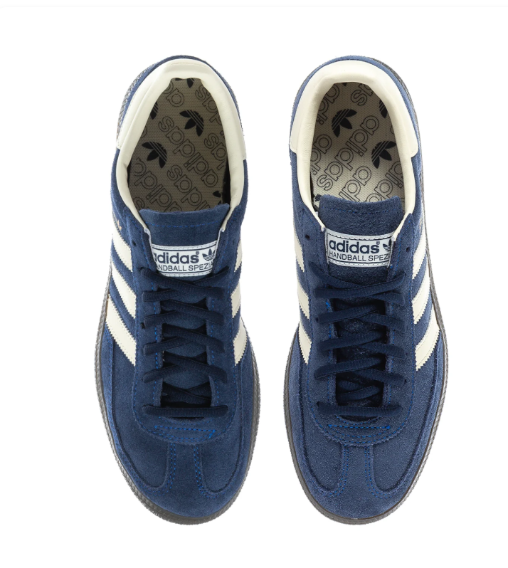 Adidas Handball Spezial 'Navy Blue & Cream White' Navy Suede Upper, Cream White 3-Stripes & Heel Counter, Navy Flat Laces, Gold SPEZIAL Lettering & Dark Brown Rubber Outsole Classic Heritage Handball Lifestyle Sneakers