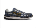 Nike P-6000 'Navy & University Gold' All-Over Swoosh Monogram Print, Gold Outlined Swoosh & White Midsole Retro Y2K Running Sneakers