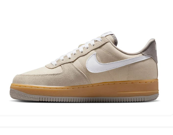 Nike Air Force 1 Low '07 'Sanddrift & Pale Ivory' Mixed Suede Canvas, White Swoosh & Team Gold Gum Midsole Earthy Toned Classic AF1 Sneakers