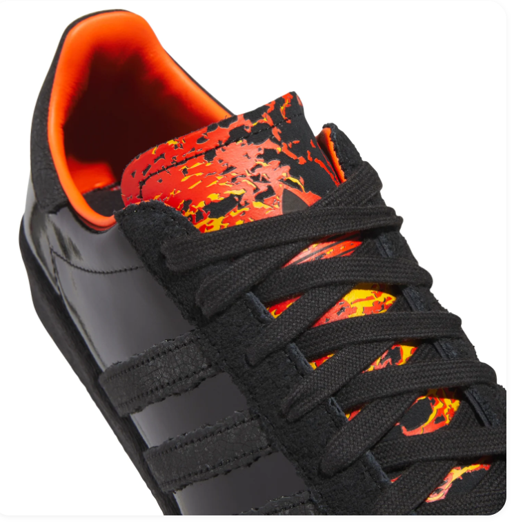 Adidas Superstar 'Triple Black & Orange' All-Black Patent Leather, Tonal Black 3-Stripes, Orange Collar Lining & Trefoil Heel Tab, Full Black Midsole Outsole Bold Streetwear Sneakers