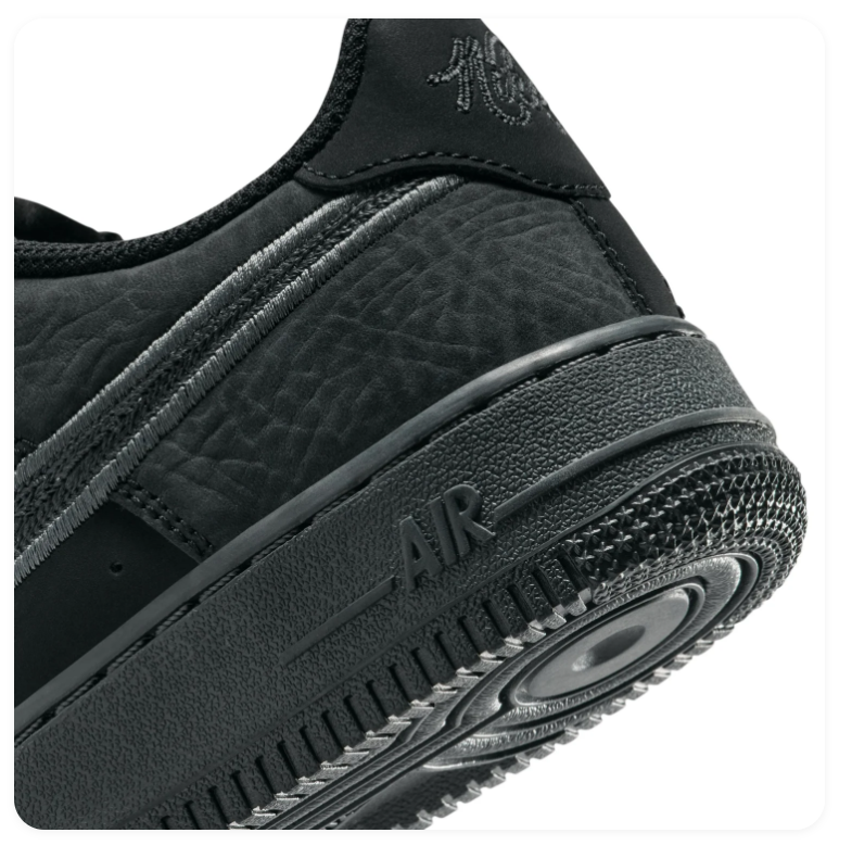Nike Air Force 1 Low GS 'Triple Black / Anthracite' All-Black Suede, Anthracite Swoosh, Metal AF1 Dubrae & Full Black Midsole Outsole Kids' Stealth Sneakers