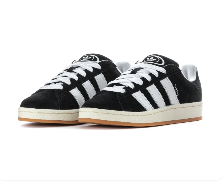 Adidas Campus 00s 'Black & Cloud White' All-Black Suede, White 3-Stripes, Oval Trefoil Tongue Badge, Off-White Midsole & Gum Outsole Retro Y2K Collegiate Lifestyle Sneakers