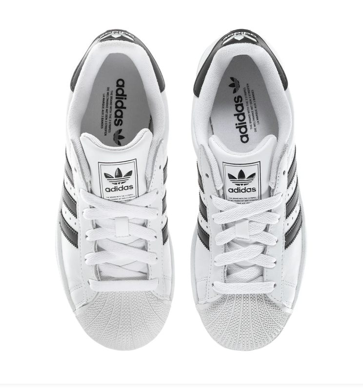 Adidas Superstar 'Cloud White & Core Black' White Leather, Black 3-Stripes, Iconic Shell Toe, SUPERSTAR Embroidery, Square Trefoil Tongue Label & White Rubber Outsole Legendary Retro Basketball Lifestyle Sneakers