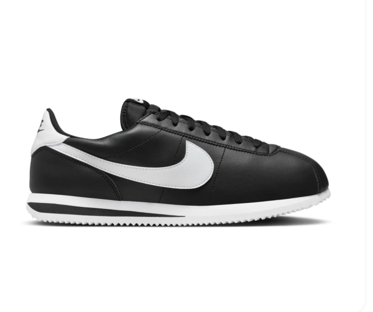 Nike Cortez 'Black & White' Black Leather & White Swoosh Retro Classic Sneakers