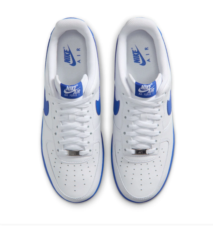 Nike Air Force 1 Low '07 'White & Game Royal' White Leather, Game Royal Swoosh & Bold Blue Outsole Collegiate AF1 Sneakers