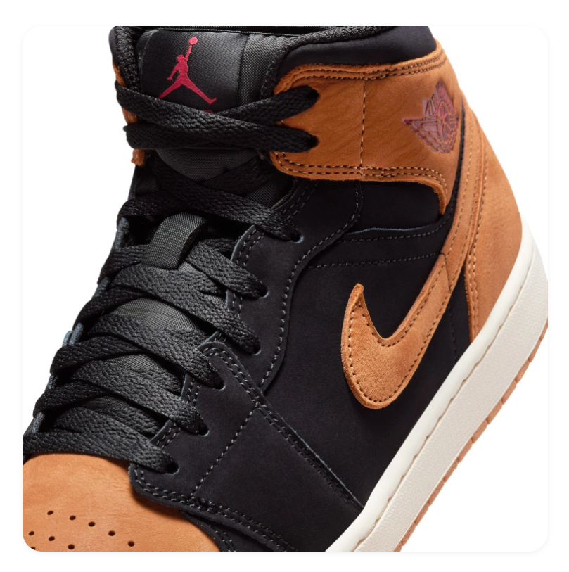 Air Jordan 1 Mid 'Wheat' Black & Tan Brown Sneakers